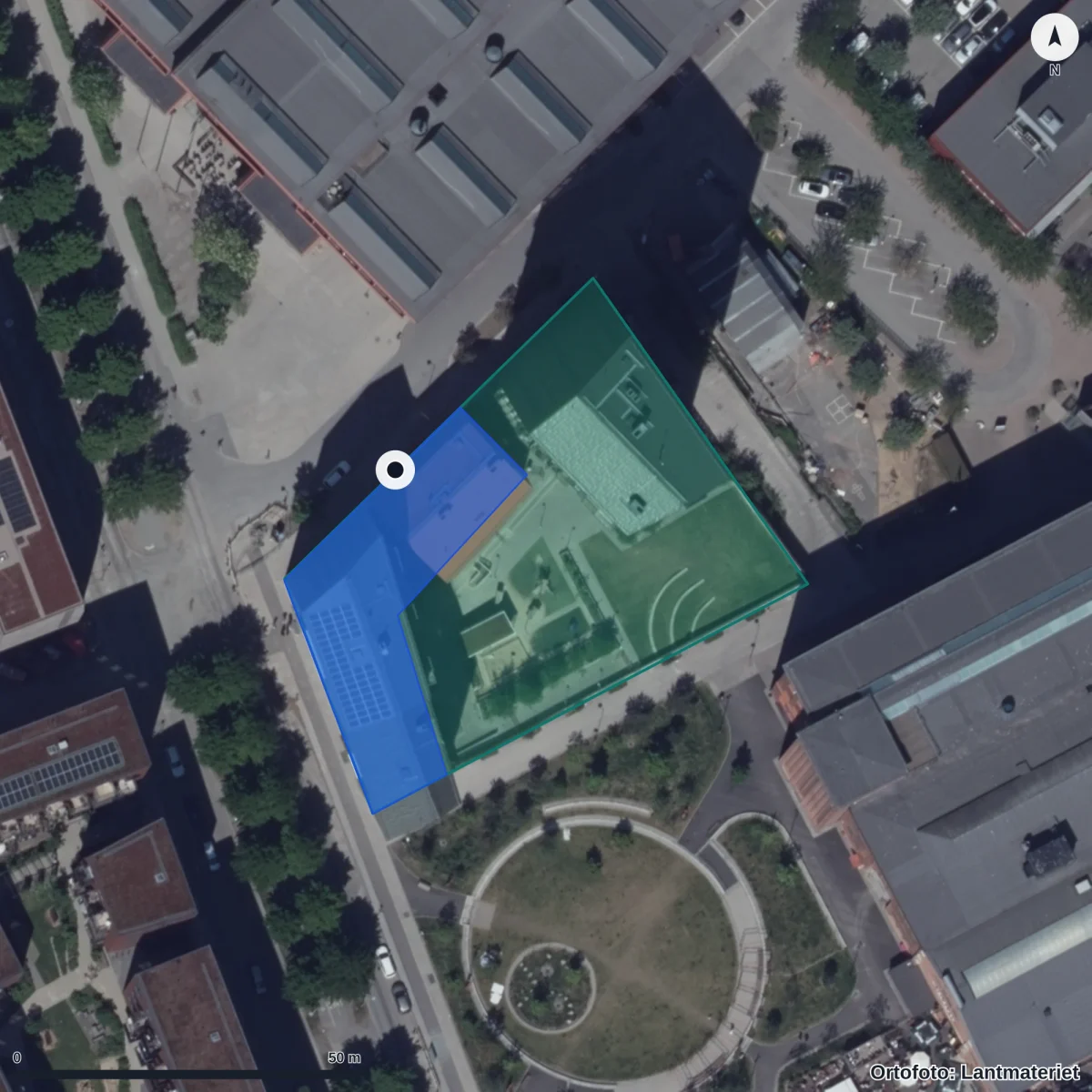 Flygbild över Götaverksgatan 22 Förskola, ortofoto från Lantmäteriet