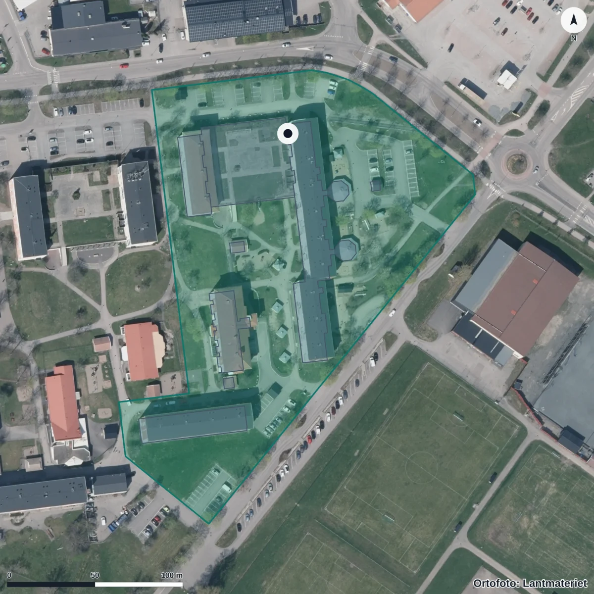Flygbild över Trollsländans Förskola, ortofoto från Lantmäteriet