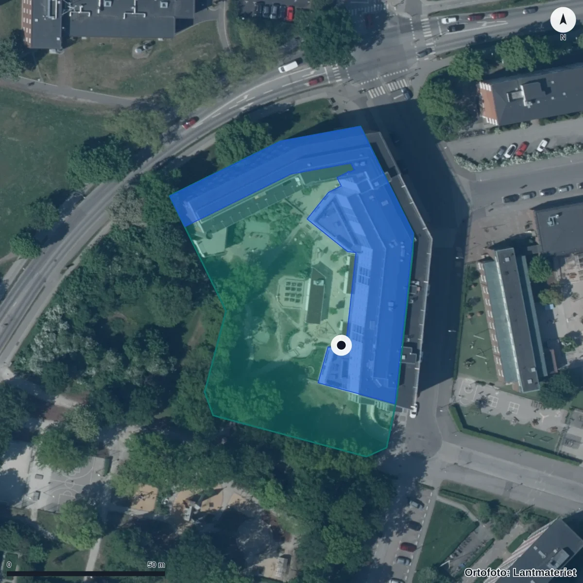 Flygbild över Tuna Förskola, ortofoto från Lantmäteriet