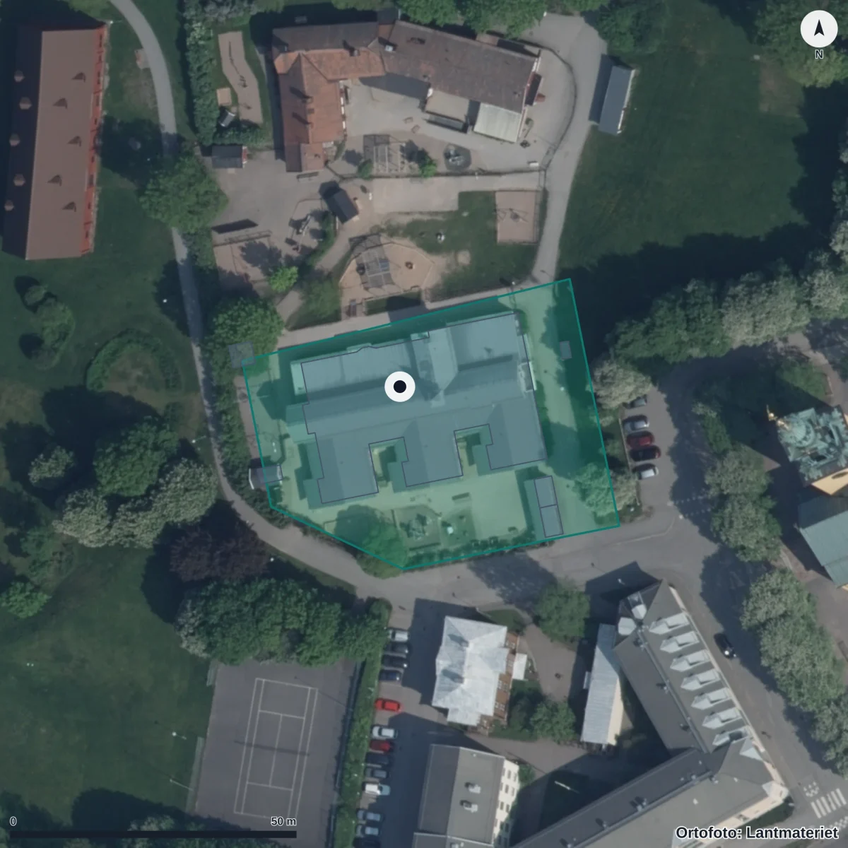 Flygbild över Staffansgården, ortofoto från Lantmäteriet