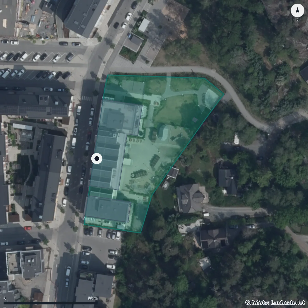 Flygbild över Tellusbarn Vega, ortofoto från Lantmäteriet