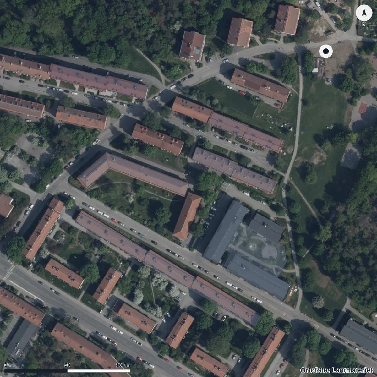 Flygbild över Förskolan Kullerbyttan, ortofoto från Lantmäteriet