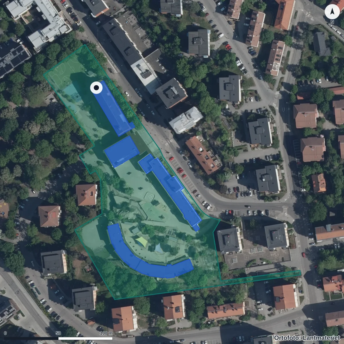 Flygbild över Karusellen, ortofoto från Lantmäteriet