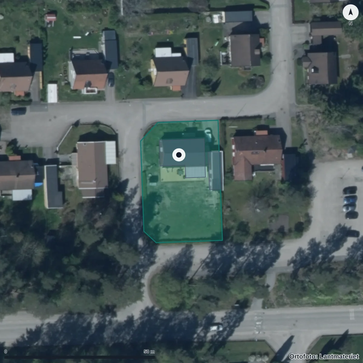 Flygbild över Förskolan Rubinen, ortofoto från Lantmäteriet