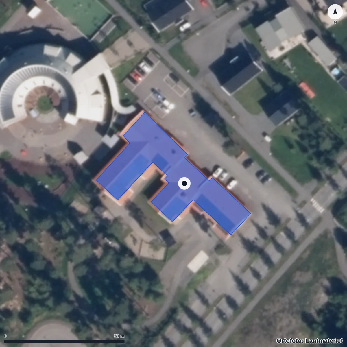 Flygbild över Sånghusvallens Förskola, ortofoto från Lantmäteriet
