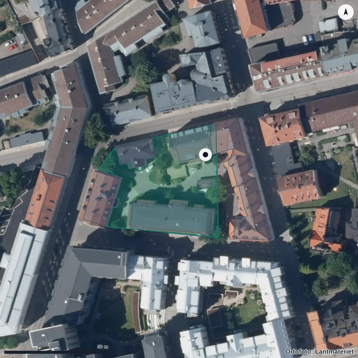 Flygbild över Nygatan 44, ortofoto från Lantmäteriet