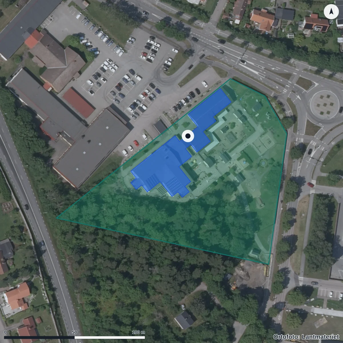 Flygbild över Bolmens Förskola, ortofoto från Lantmäteriet