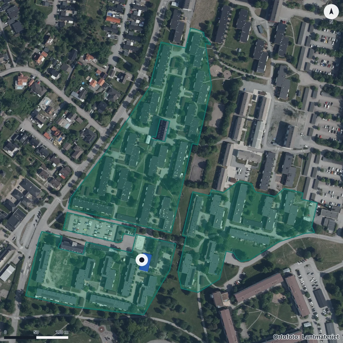 Flygbild över Ärlinghedens Förskola, ortofoto från Lantmäteriet