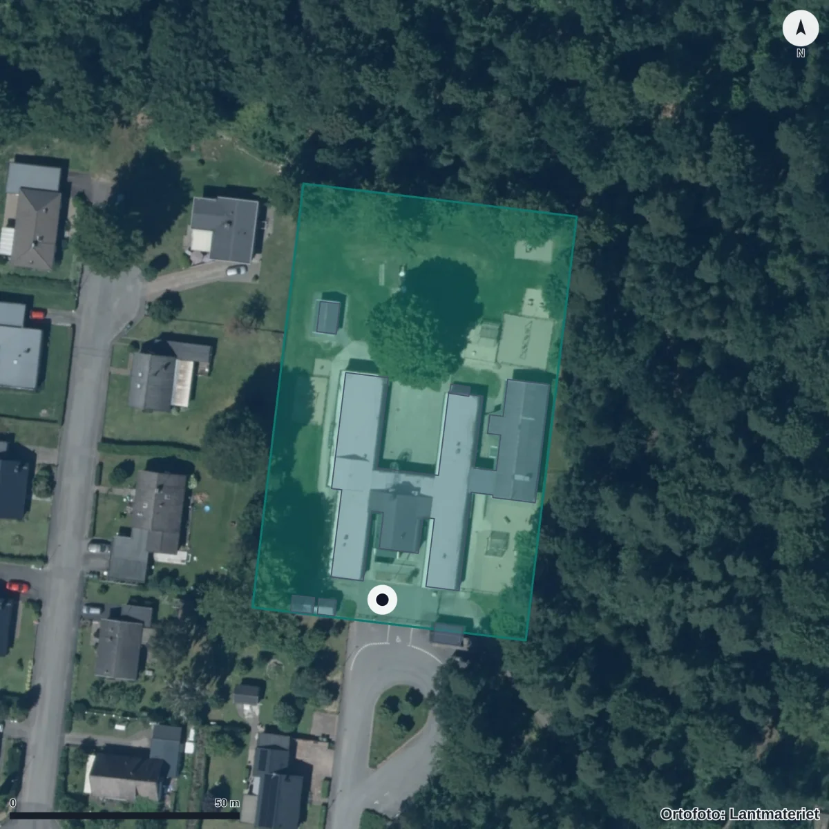 Flygbild över Lille Mats Förskola, ortofoto från Lantmäteriet