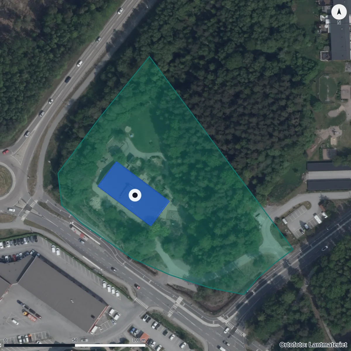 Flygbild över Lärkan/pysslingen, ortofoto från Lantmäteriet