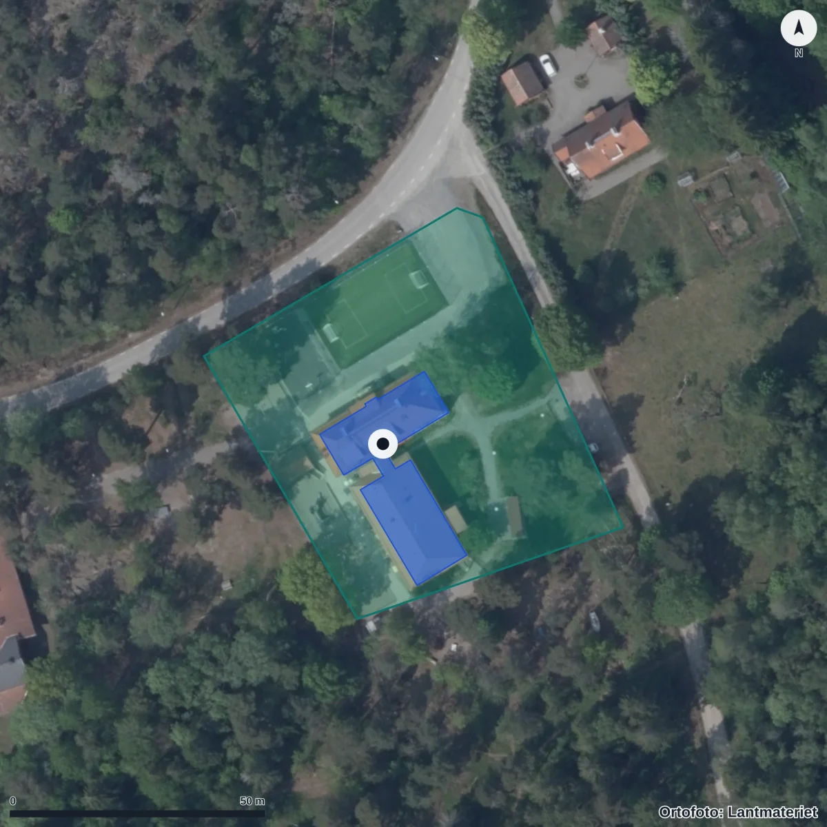 Flygbild över Muskö Förskola, ortofoto från Lantmäteriet