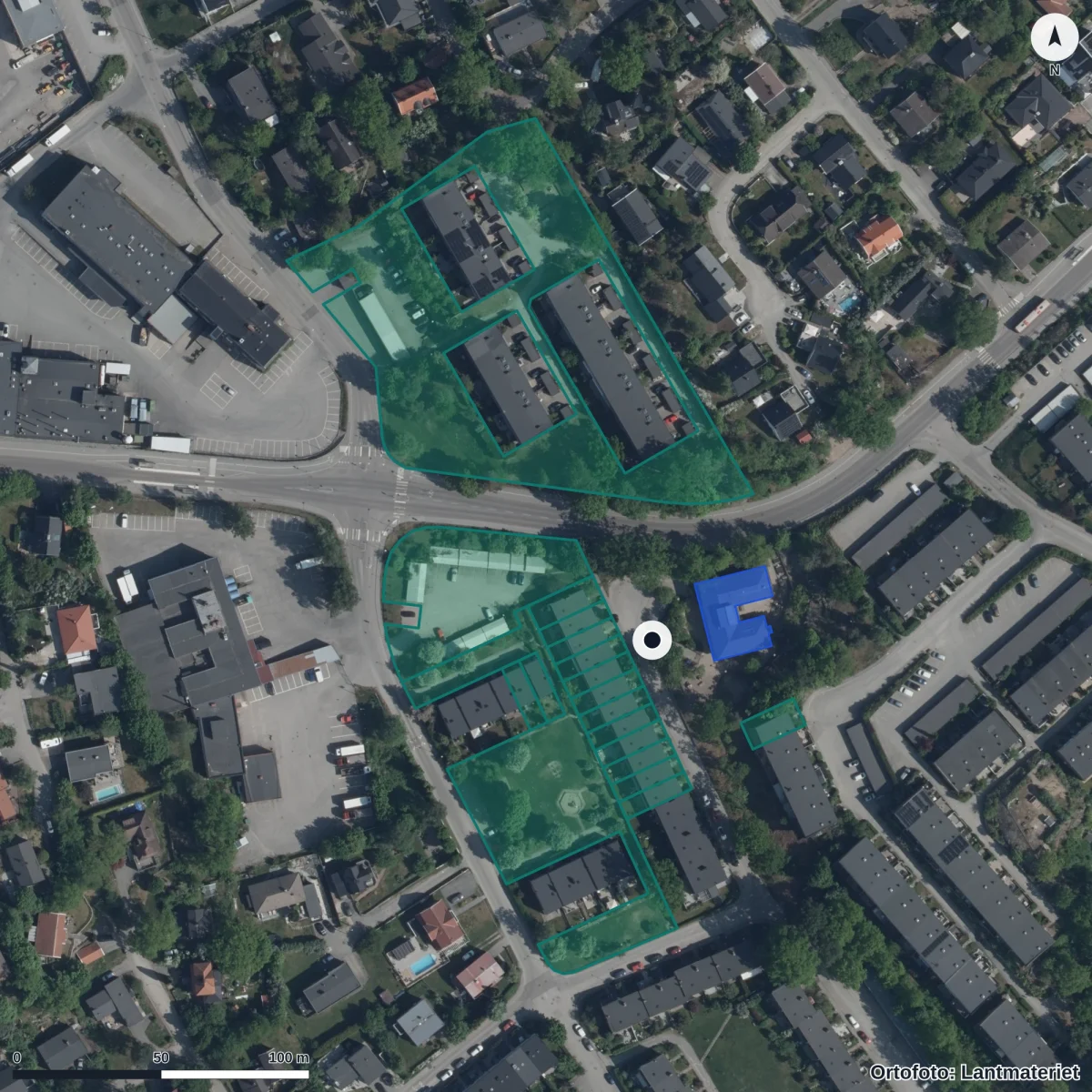 Flygbild över Höjdens Förskola, ortofoto från Lantmäteriet