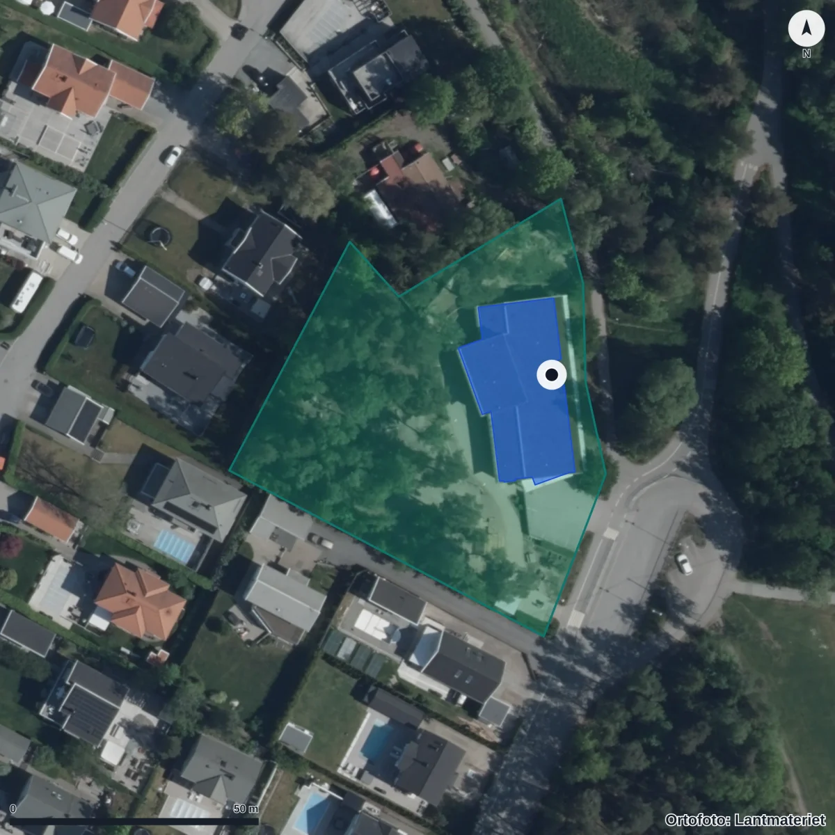 Flygbild över Dibber Lövbrunna Förskola, ortofoto från Lantmäteriet