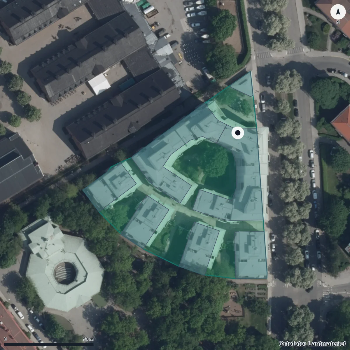 Flygbild över Förskolan Oceanen, ortofoto från Lantmäteriet