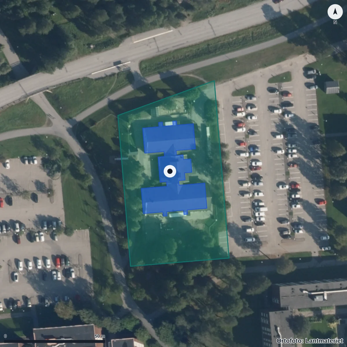 Flygbild över Förskolan Stengången, ortofoto från Lantmäteriet