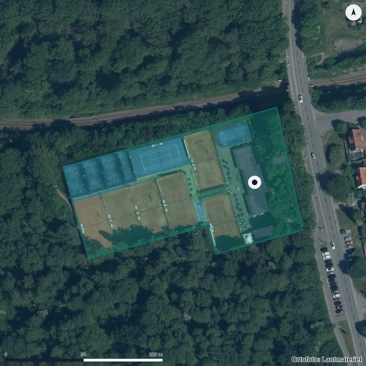 Flygbild över Pysslingen Förskolor Pålsjö Skog, ortofoto från Lantmäteriet