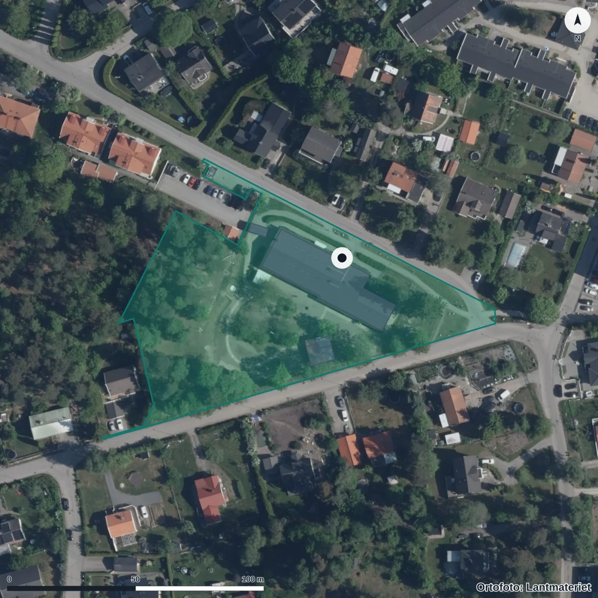 Flygbild över Folkparken, ortofoto från Lantmäteriet
