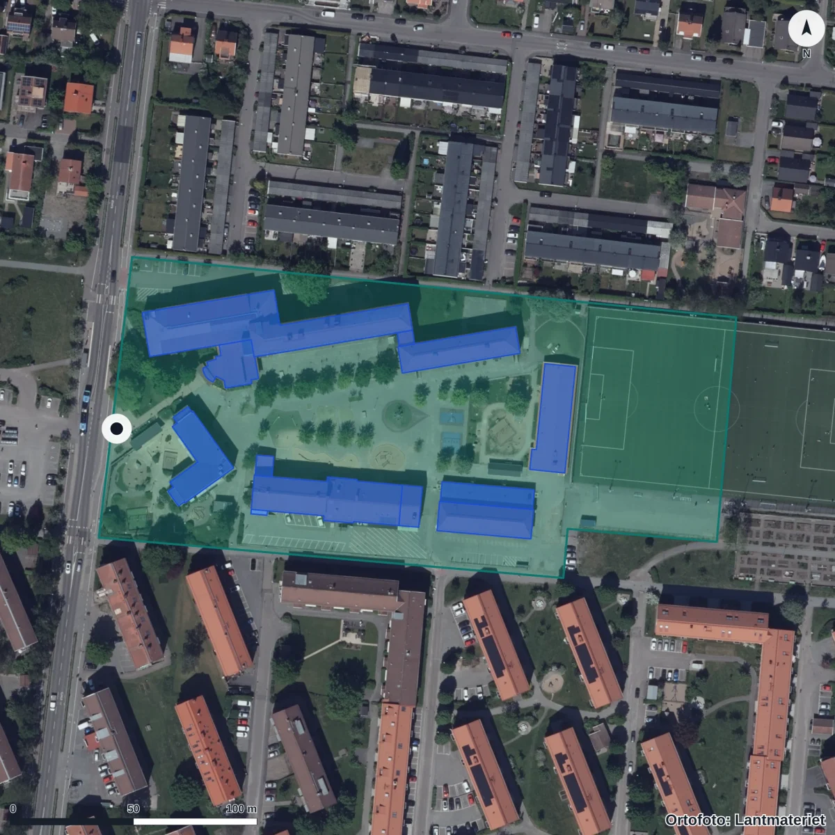 Flygbild över Wieselgrensgatan 11 A Förskola, ortofoto från Lantmäteriet