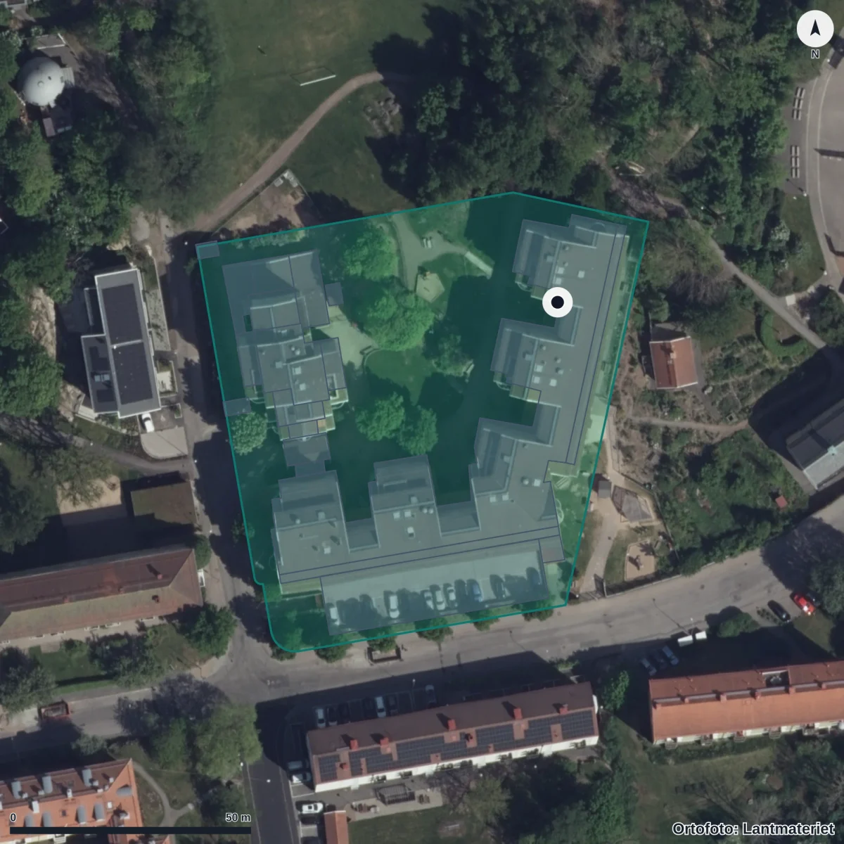 Flygbild över Glasmästaregatan 6 E Förskola, ortofoto från Lantmäteriet