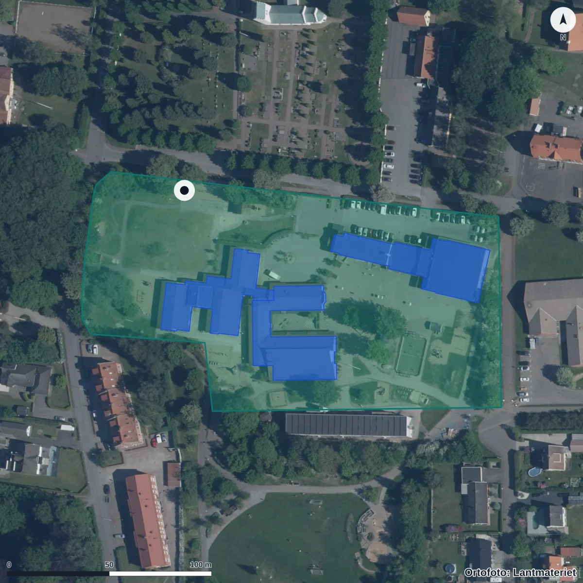 Flygbild över Mörarps Förskola, ortofoto från Lantmäteriet