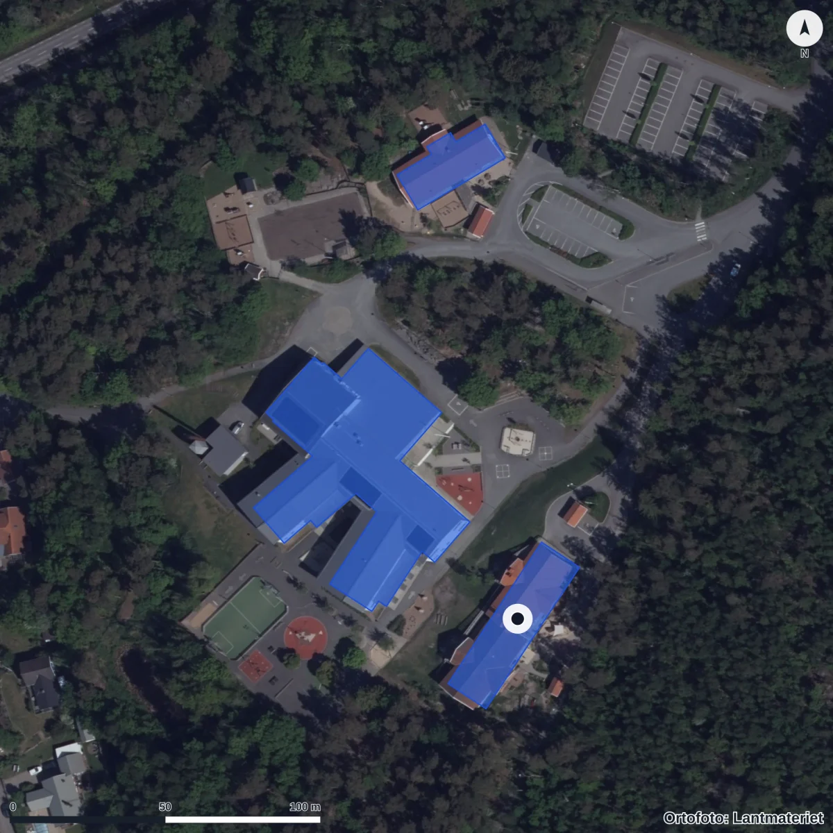 Flygbild över Lyngfjälls Förskola, ortofoto från Lantmäteriet