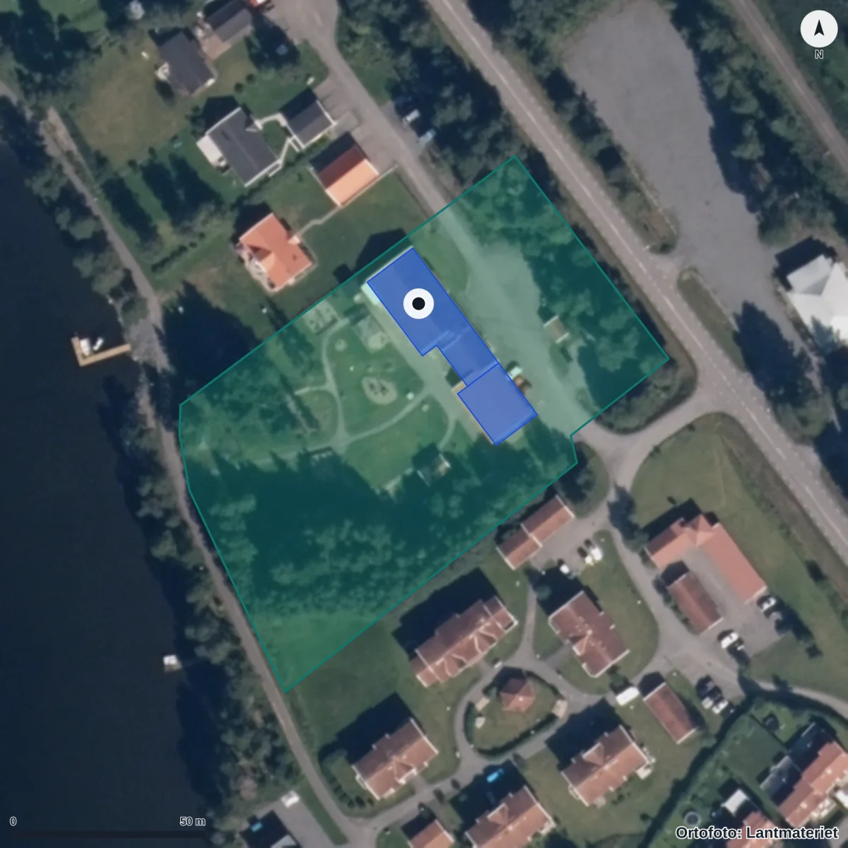 Flygbild över Grönängens Förskola, ortofoto från Lantmäteriet