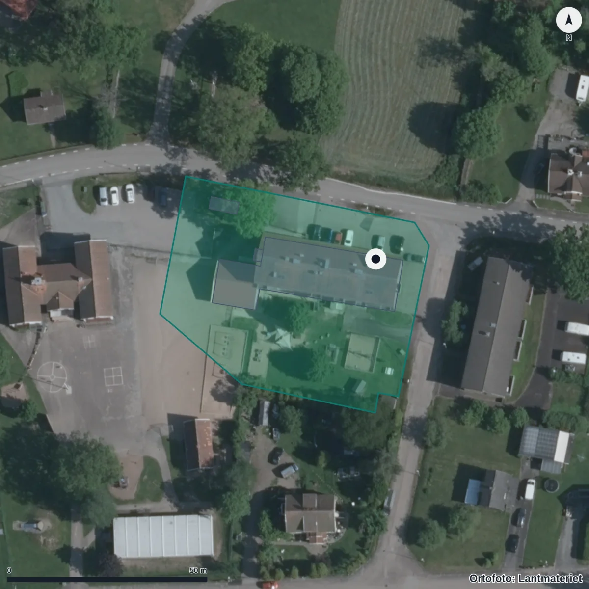 Flygbild över Skogsgläntans Förskola, ortofoto från Lantmäteriet