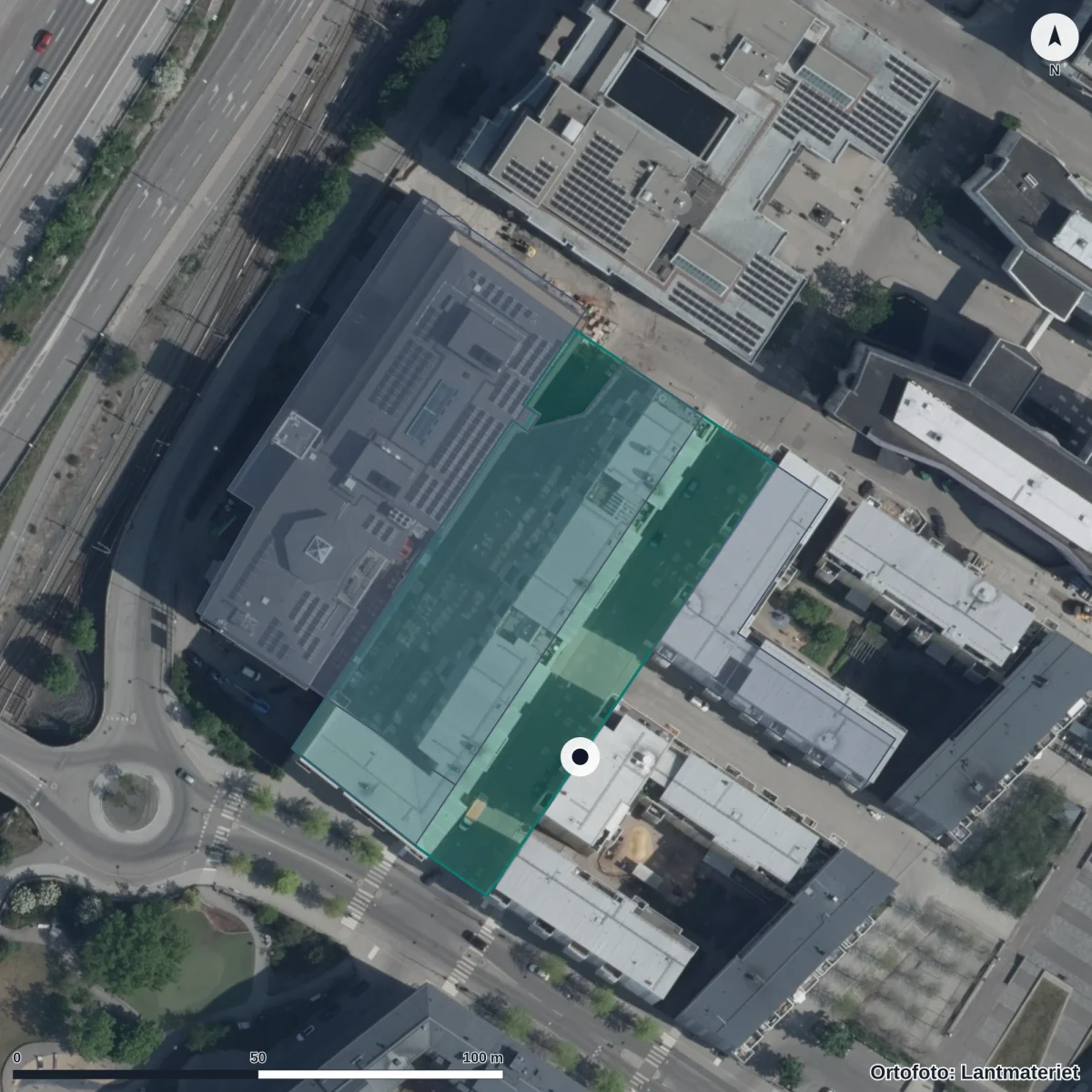 Flygbild över Förskolan Sjötorget, ortofoto från Lantmäteriet