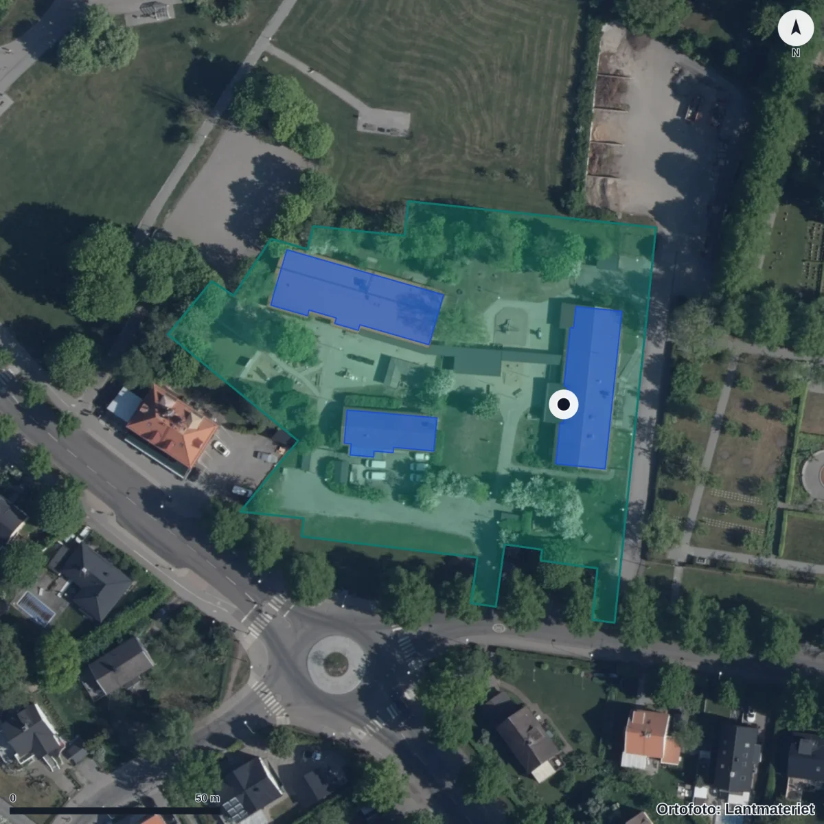 Flygbild över Förskolan Gliavägen 128, ortofoto från Lantmäteriet