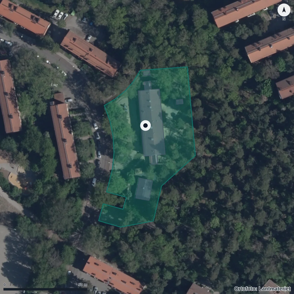 Flygbild över Förskolan Tunnlandsvägen 30, ortofoto från Lantmäteriet