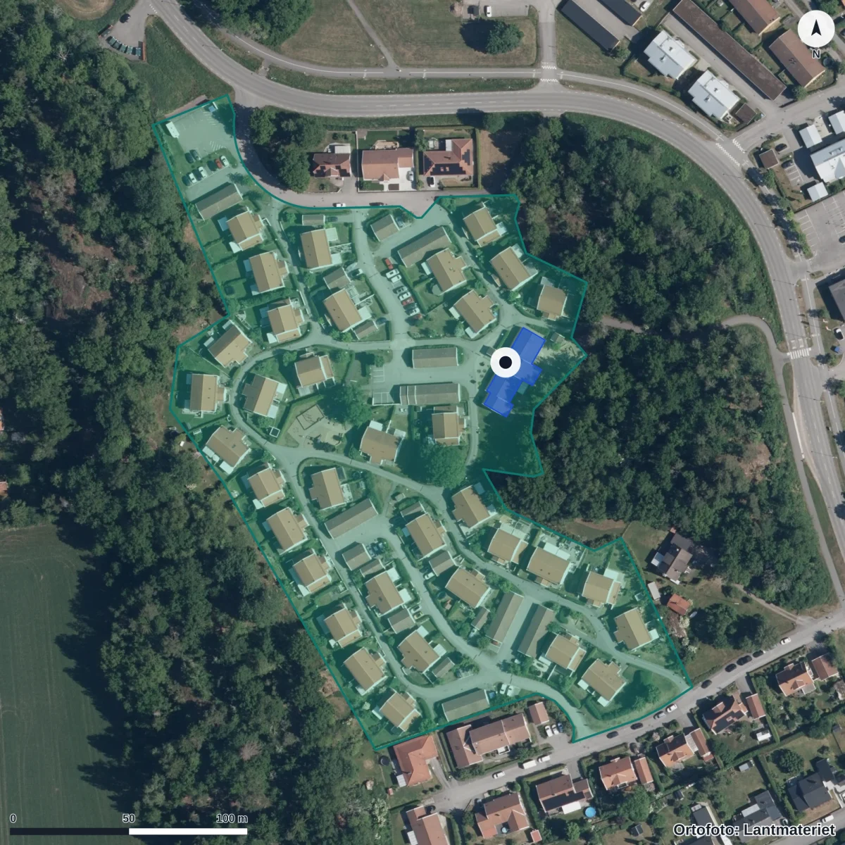 Flygbild över Lingonvägen 46, ortofoto från Lantmäteriet