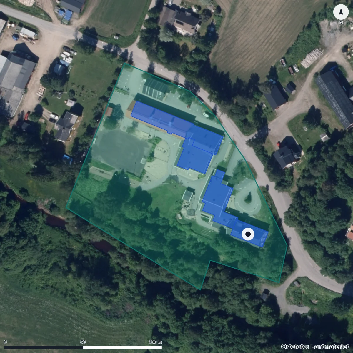 Flygbild över Förskolan Flurkmark, ortofoto från Lantmäteriet