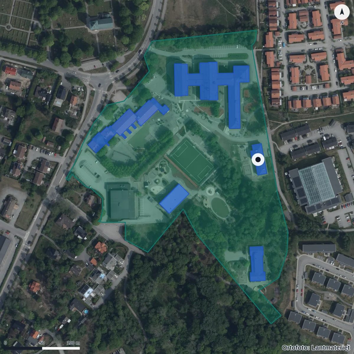 Flygbild över Park Öst, ortofoto från Lantmäteriet