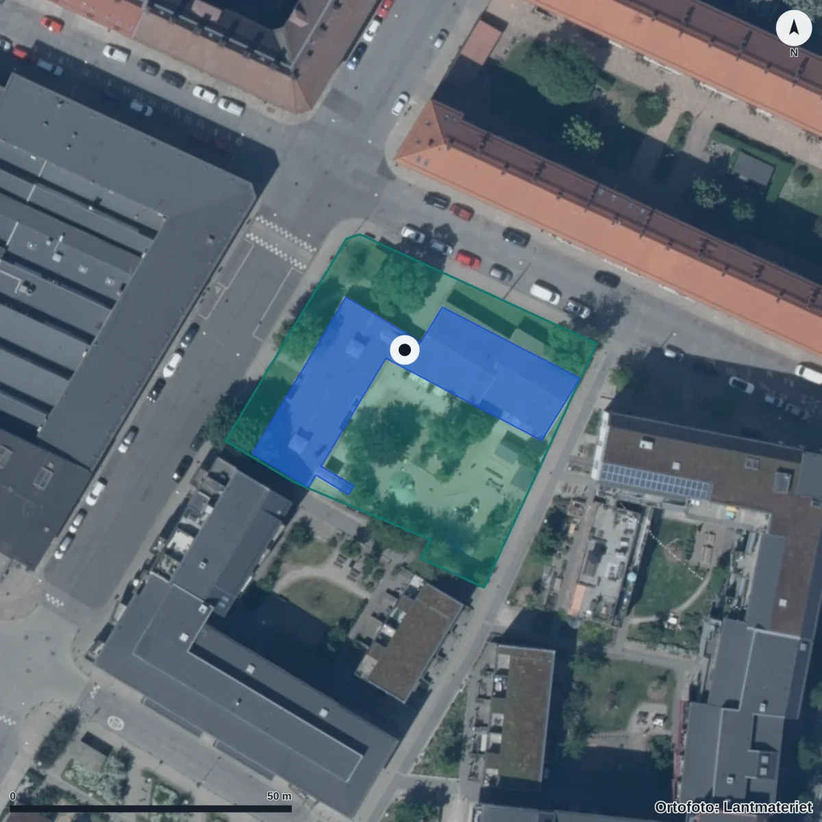 Flygbild över Förskolan Rolf, ortofoto från Lantmäteriet