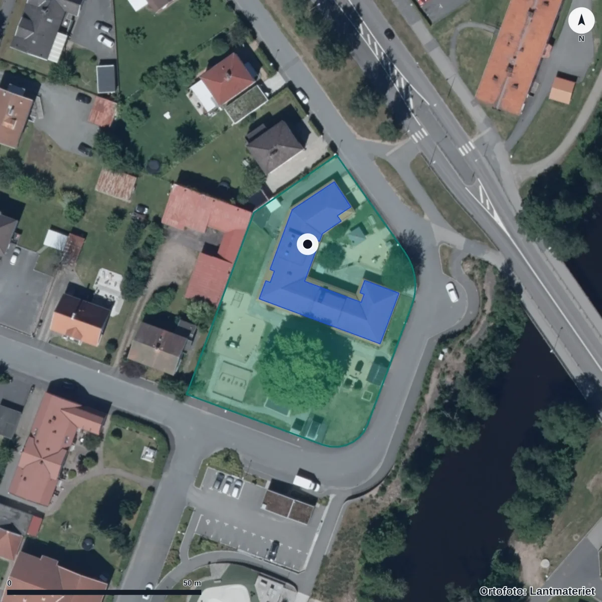 Flygbild över Ängens Förskola, ortofoto från Lantmäteriet