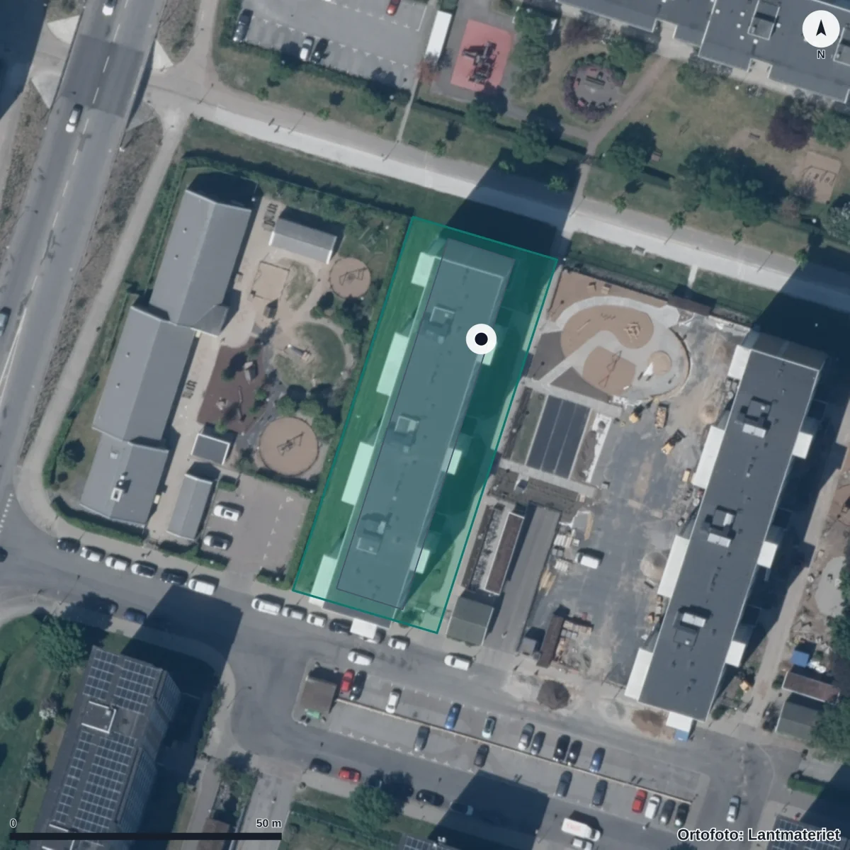 Flygbild över Ormvråkens Förskola, ortofoto från Lantmäteriet