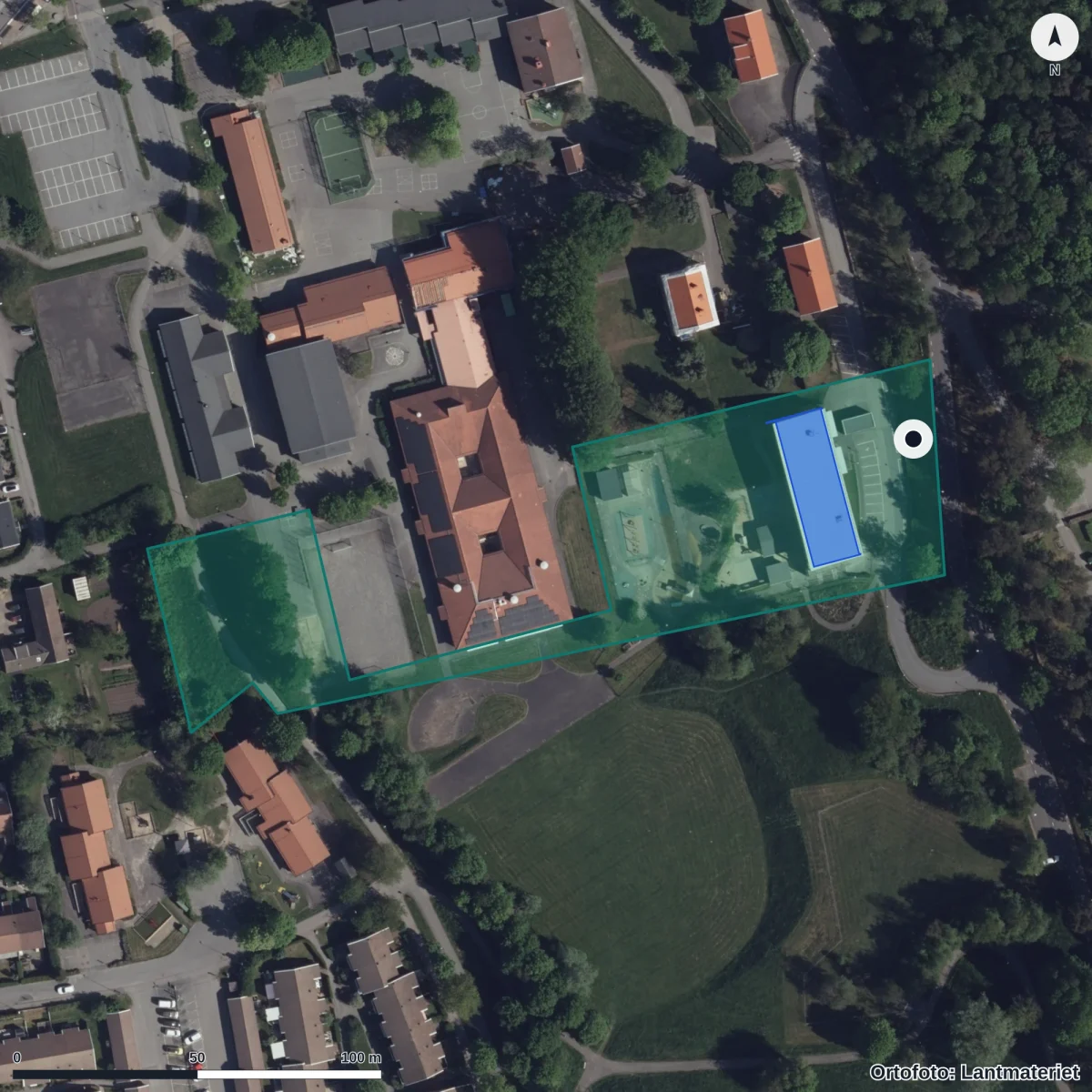 Flygbild över Barnsjövägens Förskola, ortofoto från Lantmäteriet