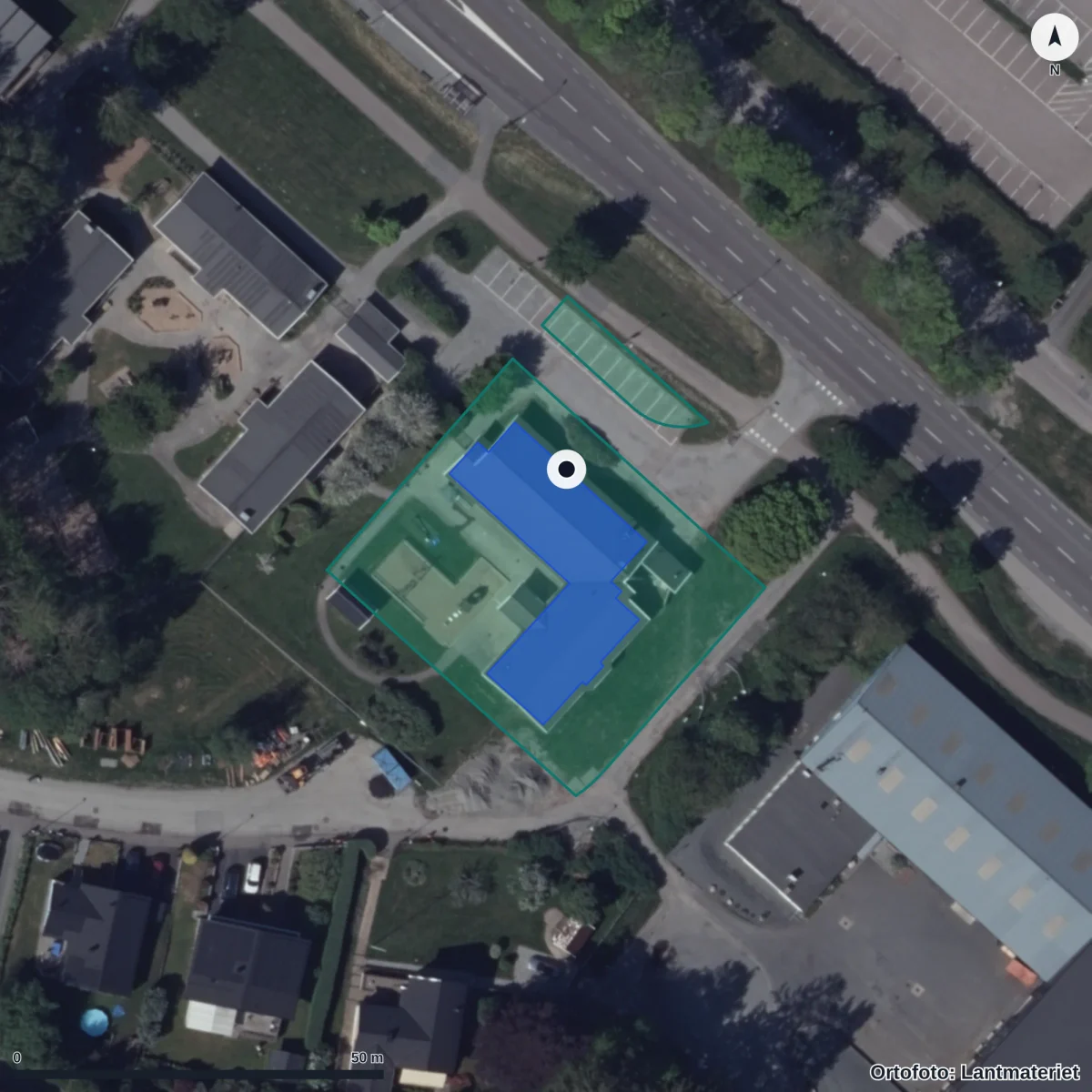 Flygbild över Kålhagen 2 Specialförskola, ortofoto från Lantmäteriet