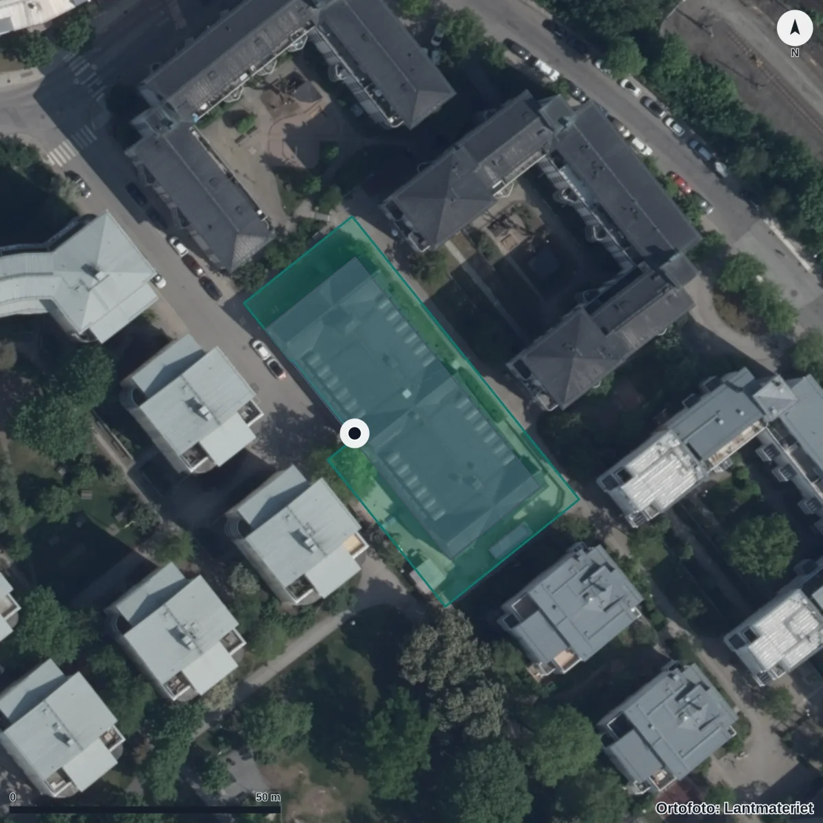 Flygbild över Futuraskolan International Preschool Brunbärsvägen, ortofoto från Lantmäteriet