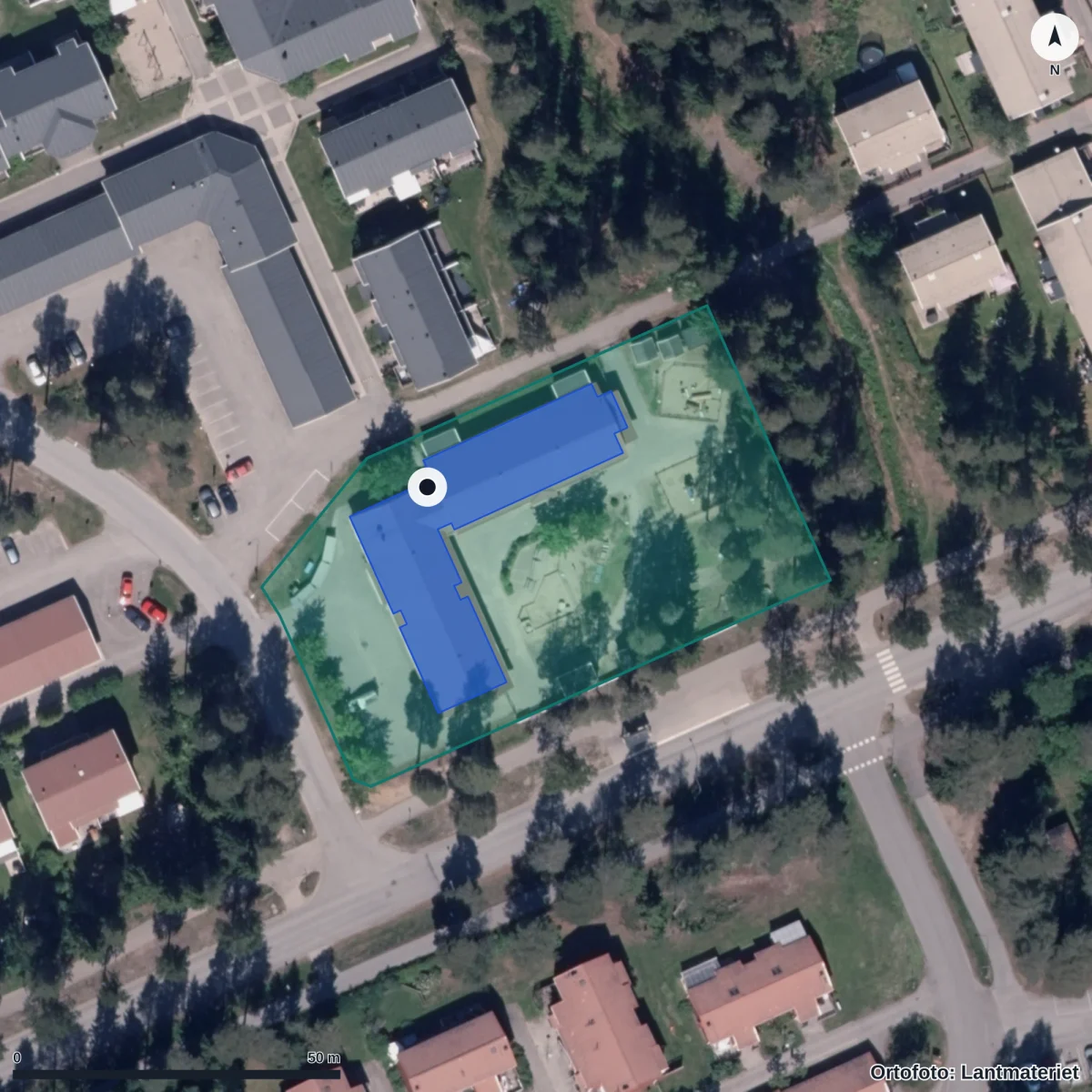 Flygbild över Förskolan Kragen, ortofoto från Lantmäteriet