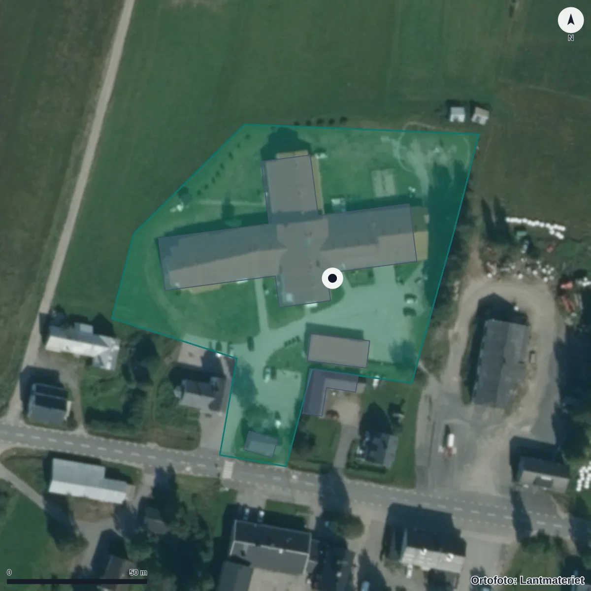 Flygbild över Rusksele Förskola, ortofoto från Lantmäteriet