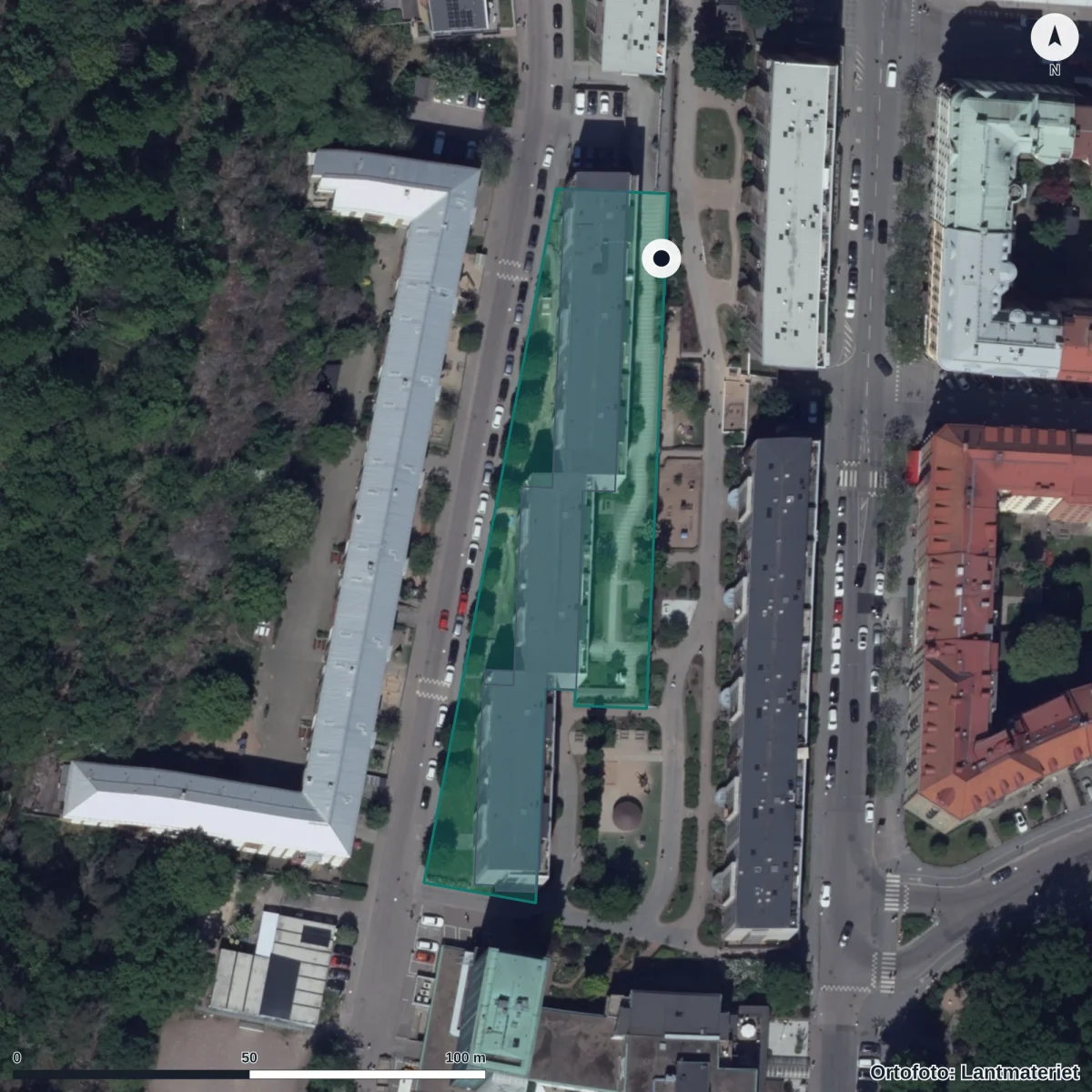 Flygbild över Nordostpassagen 61 Förskola, ortofoto från Lantmäteriet
