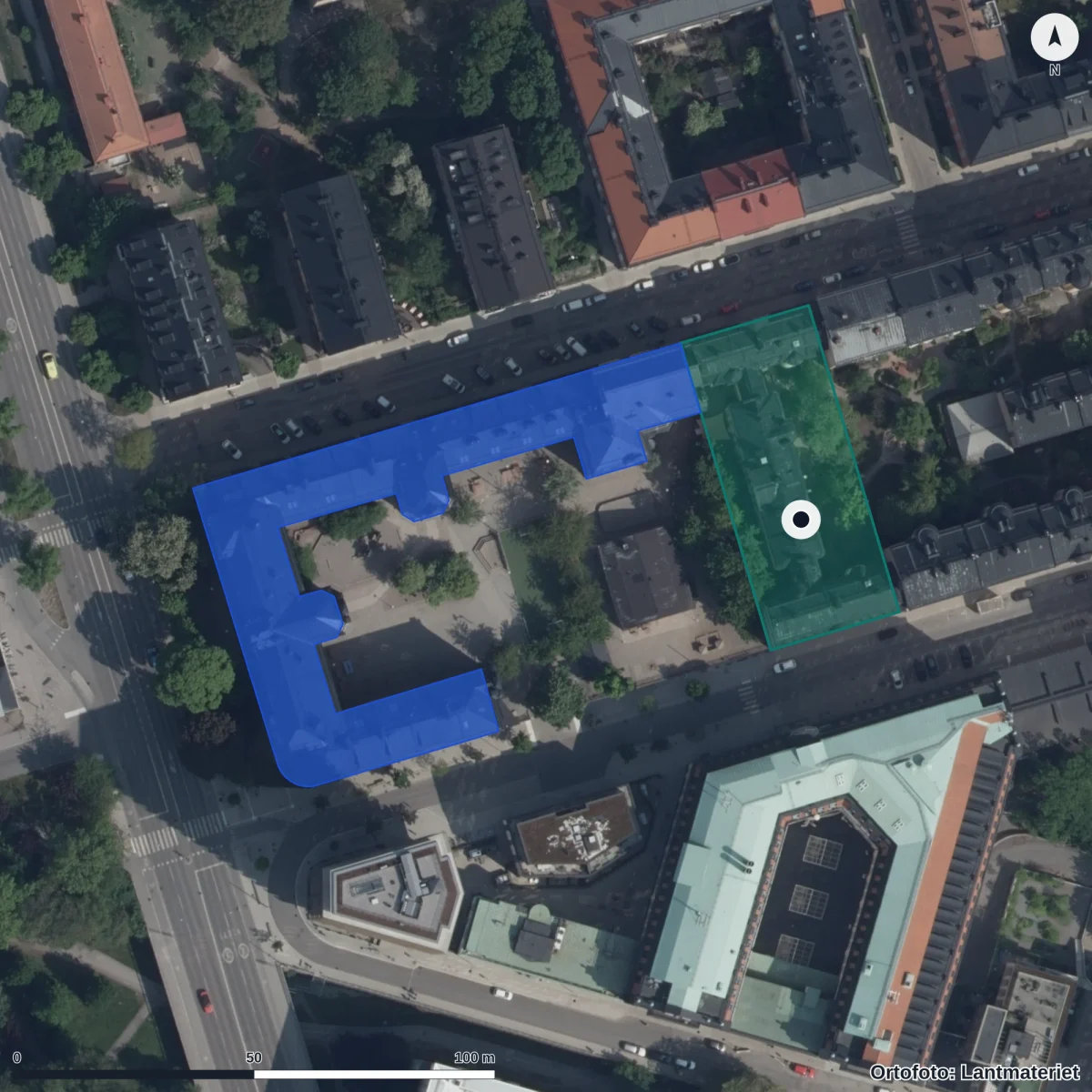 Flygbild över Förskolan Wollmar, ortofoto från Lantmäteriet