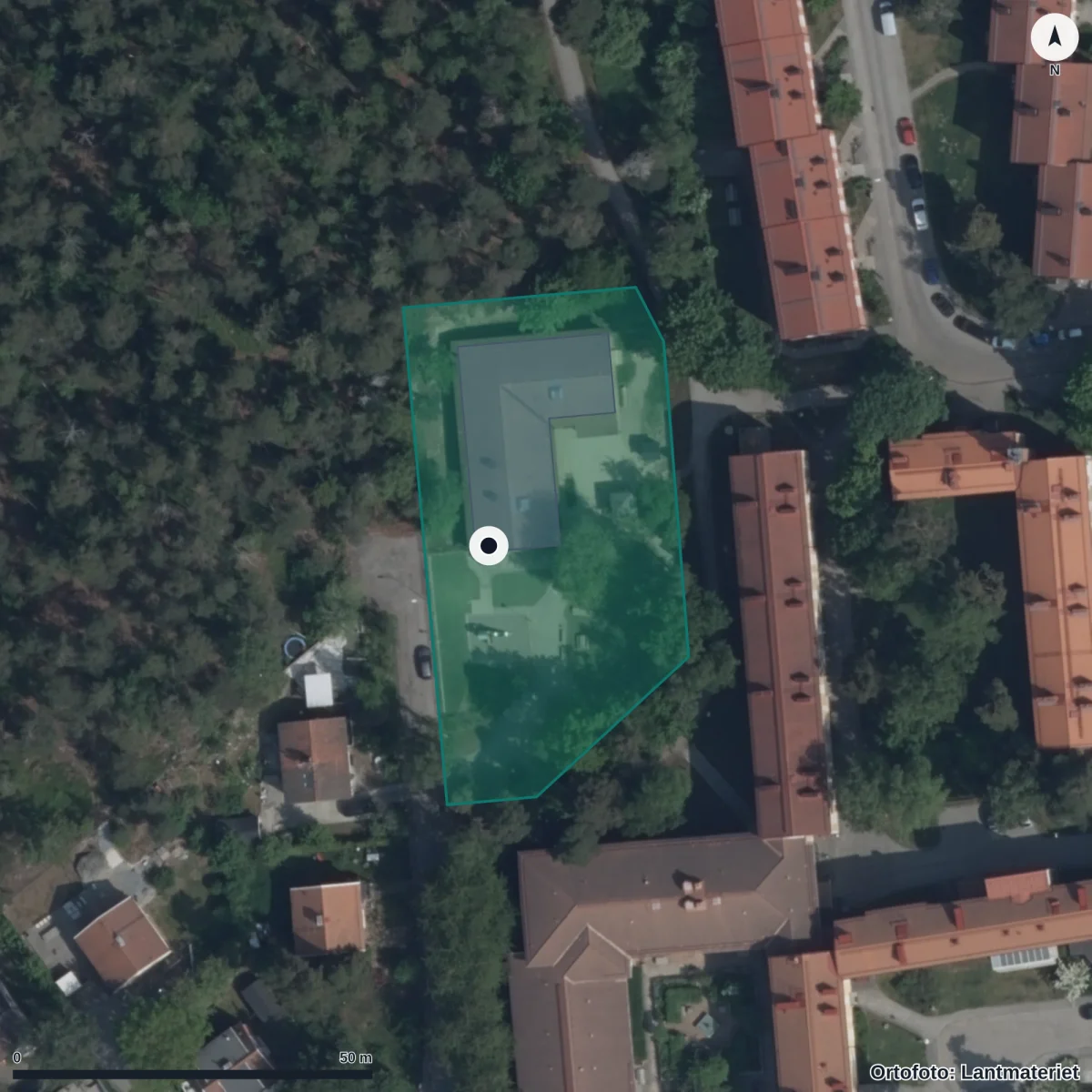 Flygbild över Förskolan Jösse, ortofoto från Lantmäteriet