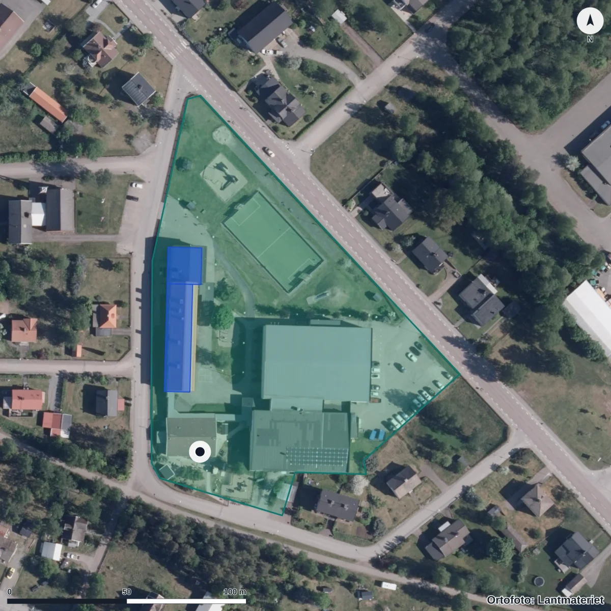 Flygbild över Junibacken, ortofoto från Lantmäteriet