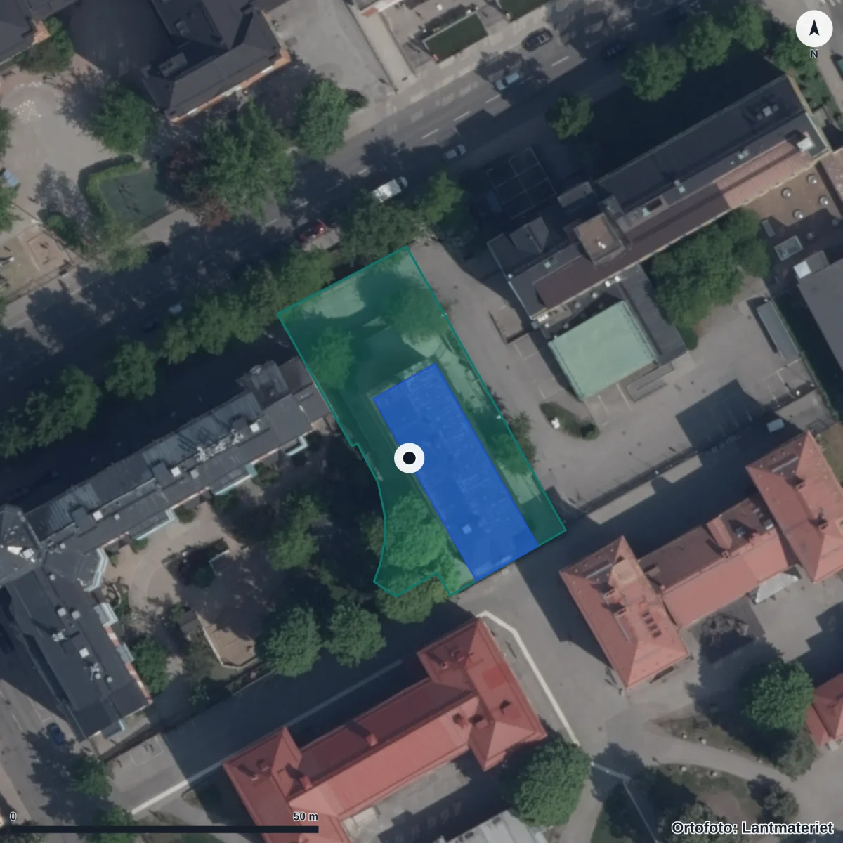 Flygbild över Förskolan Midgård, ortofoto från Lantmäteriet