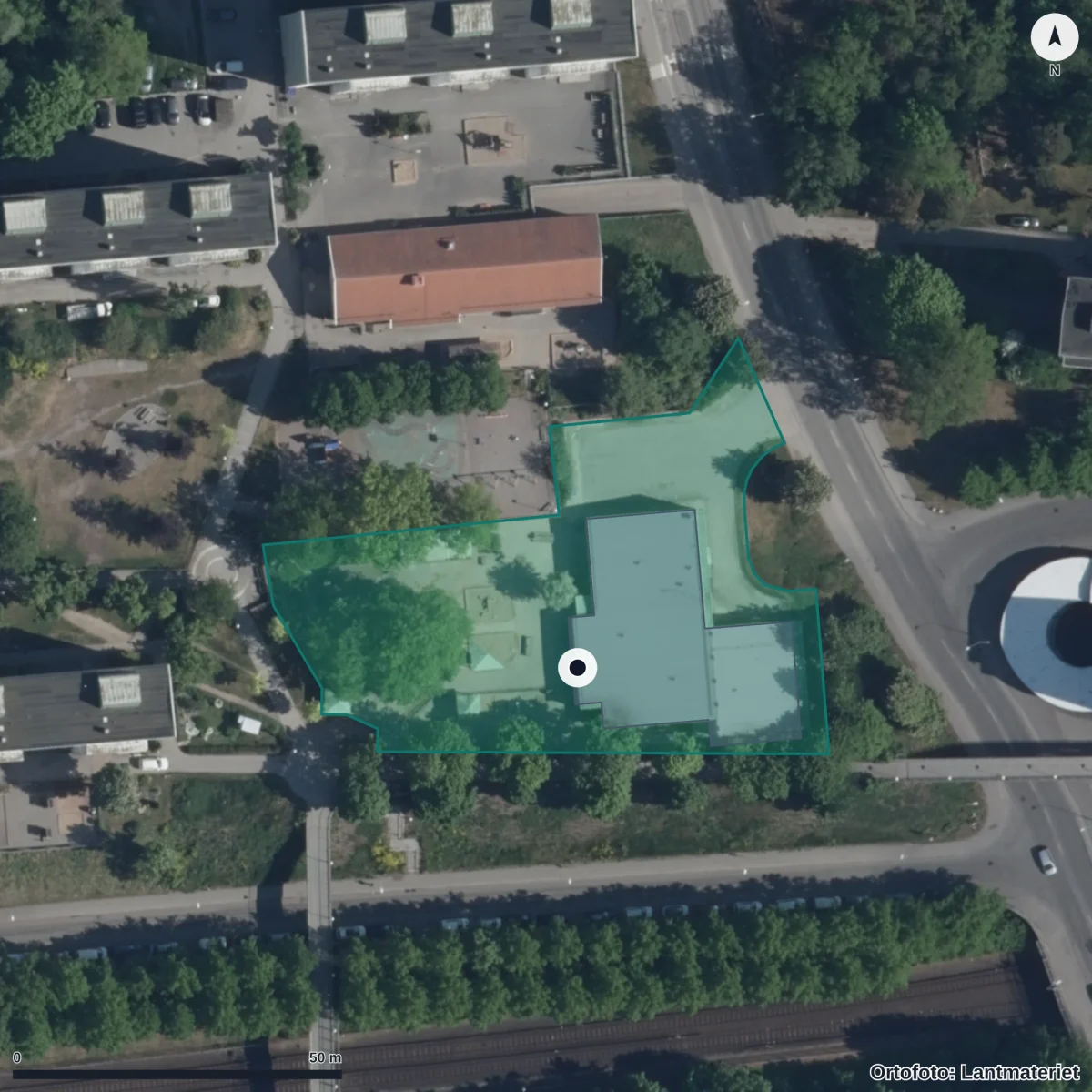 Flygbild över Förskolan Ekholmsvägen 227, ortofoto från Lantmäteriet