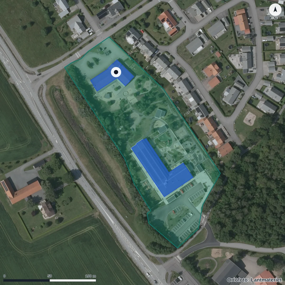 Flygbild över Siers Förskola, ortofoto från Lantmäteriet