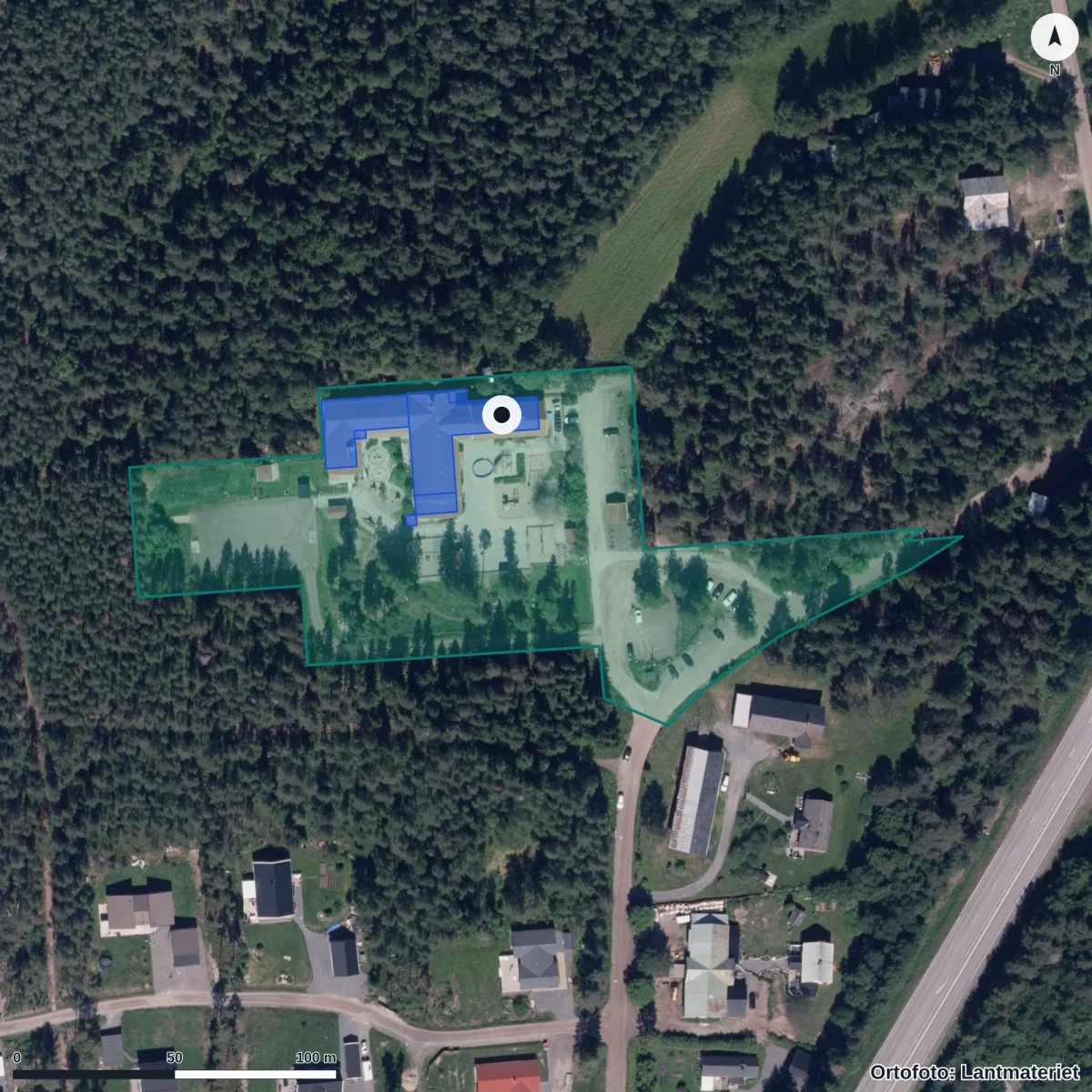 Flygbild över Förskolan Stöcksjö, ortofoto från Lantmäteriet