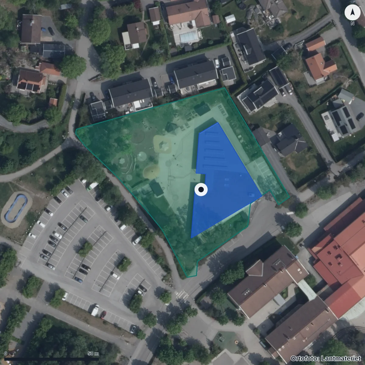 Flygbild över Nytorpsmosse Förskola, ortofoto från Lantmäteriet